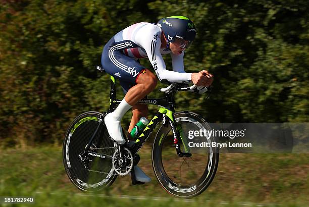 Alex Dowsett of Great Britain in action during the Elite Men's Time Trial, from Montecatini Terme to Florence on September 25, 2013 in Florence,...