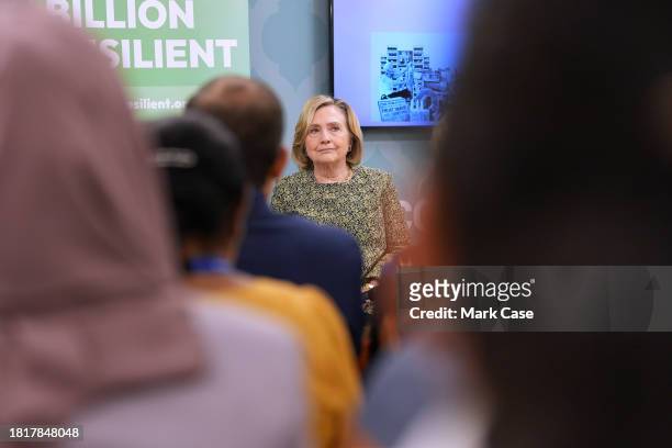 Hillary Clinton takes part in the event: ‘Empowering Communities: Women at the heart of climate resilience’ on day four of the UNFCCC COP28 Climate...