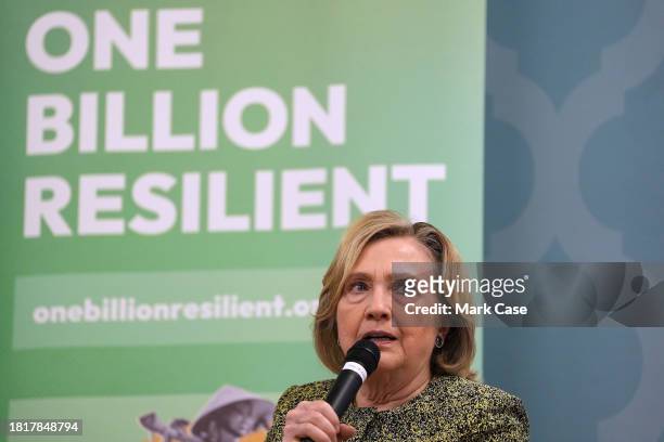 Hillary Clinton takes part in the event: ‘Empowering Communities: Women at the heart of climate resilience’ on day four of the UNFCCC COP28 Climate...