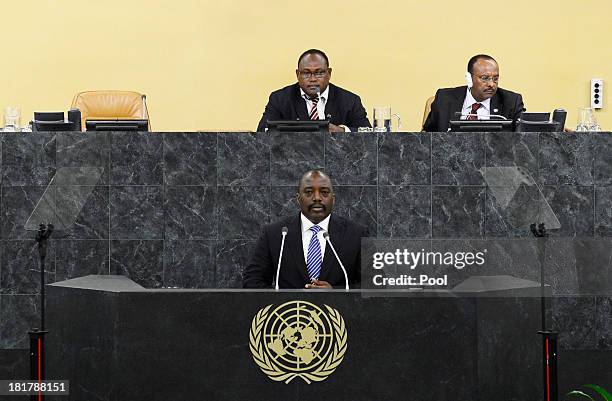 President of the Democratic Republic of the Congo Joseph Kabila Kabange speaks during the 68th Session of the United Nations General Assembly on...