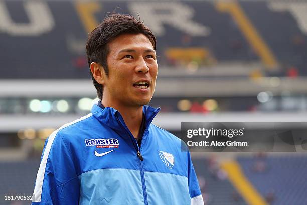 Yusuke Tasaka of Bochum looks on prior to the DFB Cup second round match between Eintracht Frankfurt and VfL Bochum at Commerzbank-Arena on September...