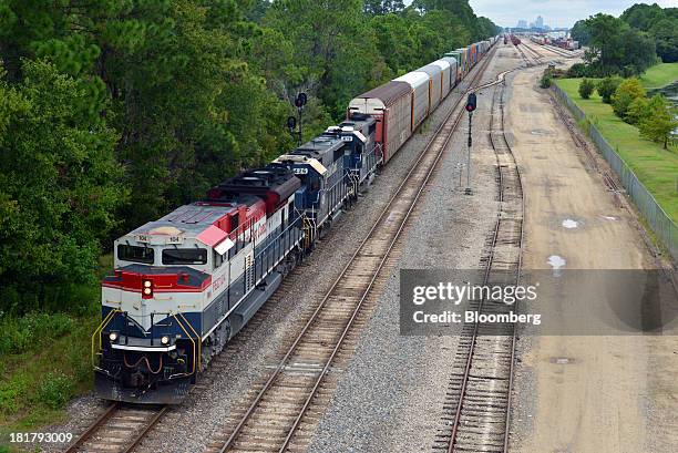 Florida East Coast Railway train departs from the railway's Bowden Yard in Jacksonville, Florida, U.S., on Monday Sept. 23, 2013. The FEC is a...