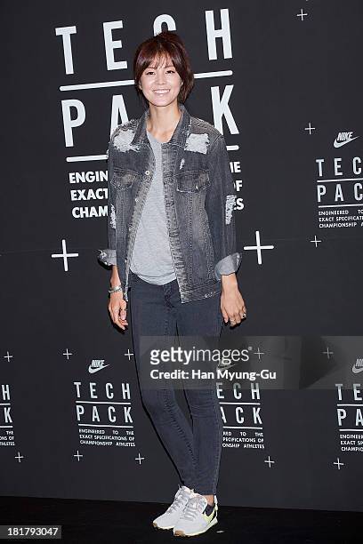 South Korean actress Kim Sung-Eun attends a promotional event for the NIKE "Tech Pack" Showcase at Shilla Hotel on September 24, 2013 in Seoul, South...