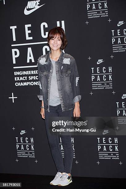 South Korean actress Kim Sung-Eun attends a promotional event for the NIKE "Tech Pack" Showcase at Shilla Hotel on September 24, 2013 in Seoul, South...