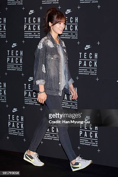 South Korean actress Kim Sung-Eun attends a promotional event for the NIKE "Tech Pack" Showcase at Shilla Hotel on September 24, 2013 in Seoul, South...