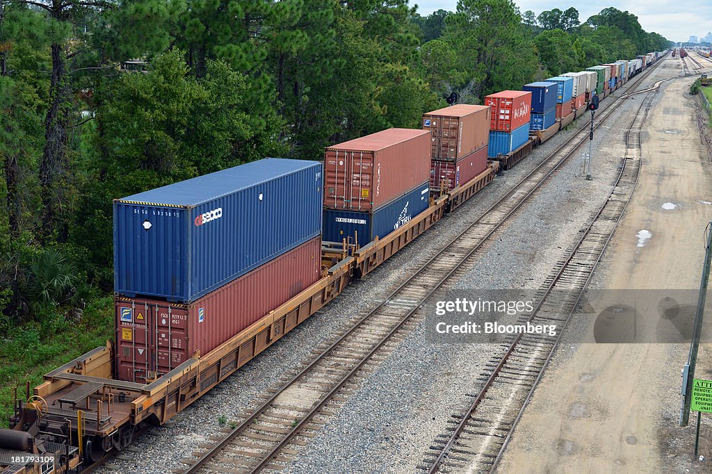 3 Stack Container Train A Florida East Coast Railway train with double stack container cars ...