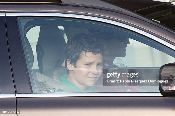 Princess Elena of Spain and her son Felipe Juan Froilan leave Quiron University hospital, where Spain's King Juan Carlos is recovering from an...