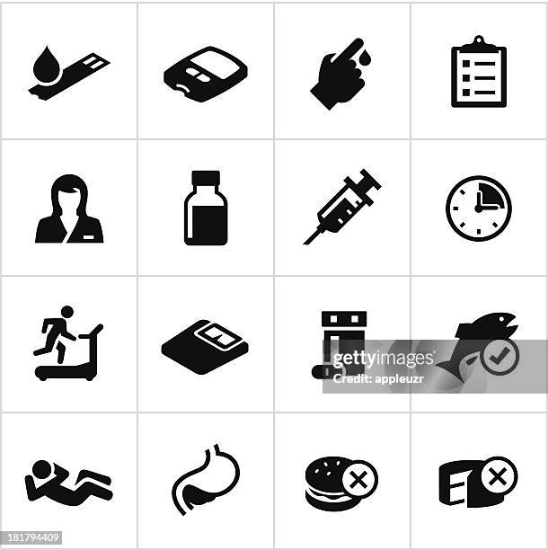 black diabetes icons - blood sugar test stock illustrations