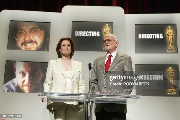 Actress Sigourney Weaver and Academy of Motion Picture Arts and Sciences President Frank Pierson announce the nominations in the Best Director...