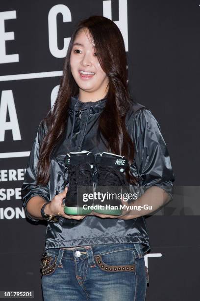 South Korean pianist Jin Bo-Ra attends a promotional event for the NIKE "Tech Pack" Showcase at Shilla Hotel on September 24, 2013 in Seoul, South...