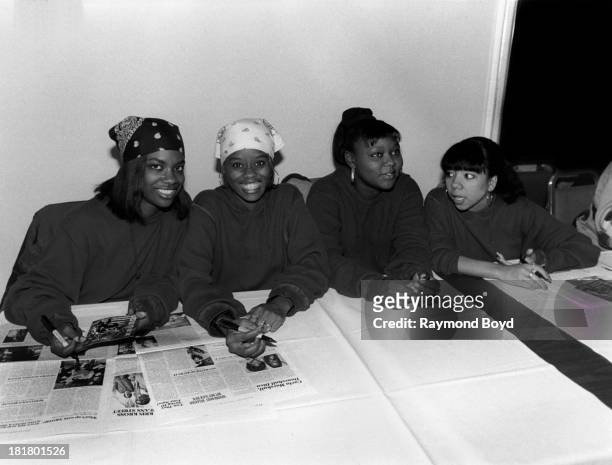 Singing group Xscape, poses for photos at Captain's Hard Time Restaurant in Chicago, Illinois in SEPTEMBER 1993.