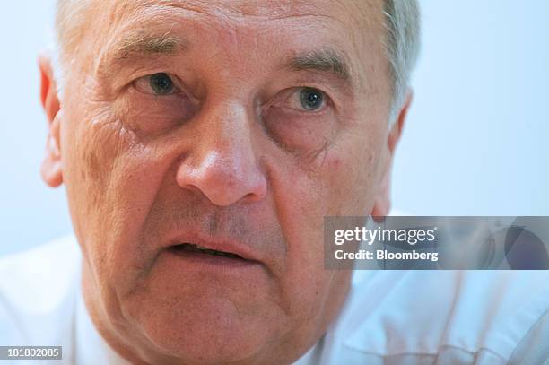 Andris Berzins, president of Latvia, speaks during an interview at the Latvian Mission in New York, U.S., on Wednesday, Sept. 25, 2013. Berzins is on...