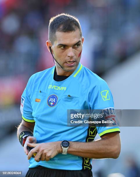 Referee Luca Zufferli looks on during the Serie A TIM match between Frosinone Calcio and Genoa CFC at Stadio Benito Stirpe on November 26, 2023 in...