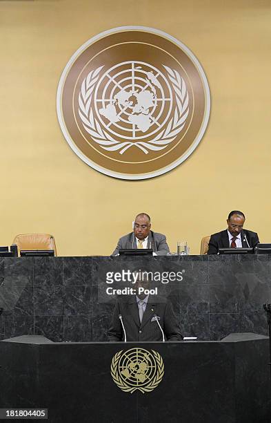 President of the Republic of Chad Idriss Deby Itno addresses the 68th session of the General Assembly at United Nations headquarters on September 25,...