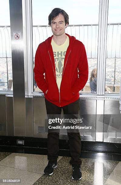 Actor Bill Hader visits The Empire State Building in celebration Of "Cloudy With A Chance Of Meatballs 2" release on September 25, 2013 in New York...