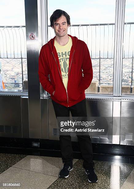 Actor Bill Hader visits The Empire State Building in celebration Of "Cloudy With A Chance Of Meatballs 2" release on September 25, 2013 in New York...