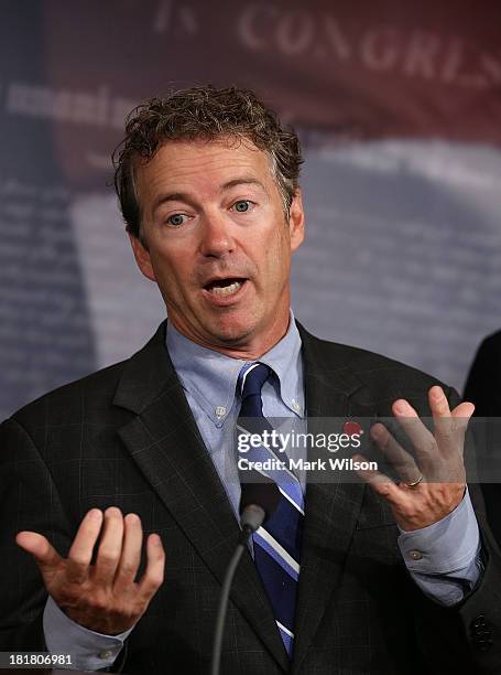 Sen. Rand Paul speaks during a news conference on Capitol Hill September 25, 2013 in Washington, DC. A bipartisan group of Senators announced new...