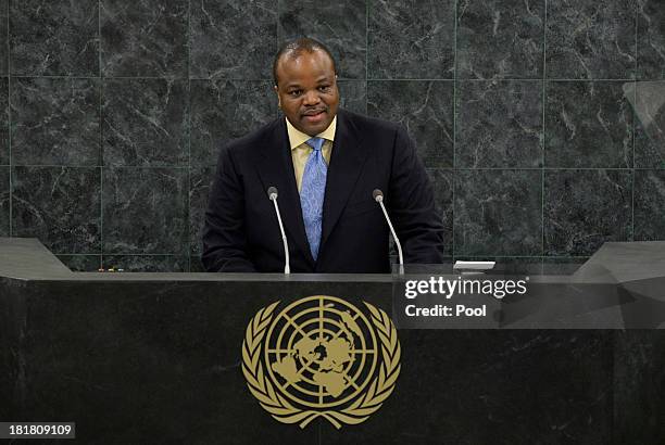 Head of State of the Kingdom of Swaziland King Mswati III addresses the 68th session of the General Assembly at United Nations headquarters on...