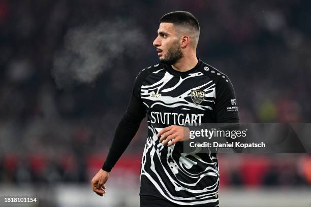 Deniz Undav of Stuttgart reacts during the Bundesliga match between VfB Stuttgart and SV Werder Bremen at MHPArena on December 2, 2023 in Stuttgart,...