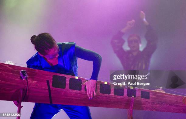 18th AUGUST: Karin Dreijer Andersson and Olof Dreijer from Swedish electronic music duo The Knife perform live on stage at Lowlands festival in...