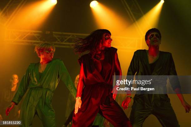 18th AUGUST: Karin Dreijer Andersson and Olof Dreijer from Swedish electronic music duo The Knife perform live on stage at Lowlands festival in...