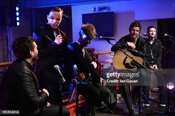 Host Dermot Whelan with Vinny May, Stephen Garrigan, Mark Prendergast and Jason Boland from Kodaline on the From The Storehouse With Dermot Whelan...