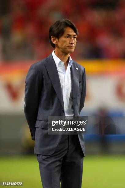 Head coach Susumu Watanabe of Vegalta Sendai is seen during the J.League J1 second stage match between Nagoya Grampus and Vegalta Sendai at Toyota...