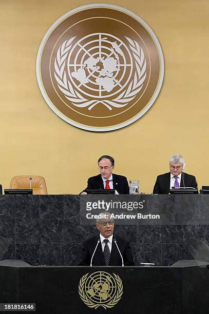 Libyan Prime Minister Ali Zeidan speaks at the 68th United Nations General Assembly on September 25, 2013 in New York City. Over 120 prime ministers,...