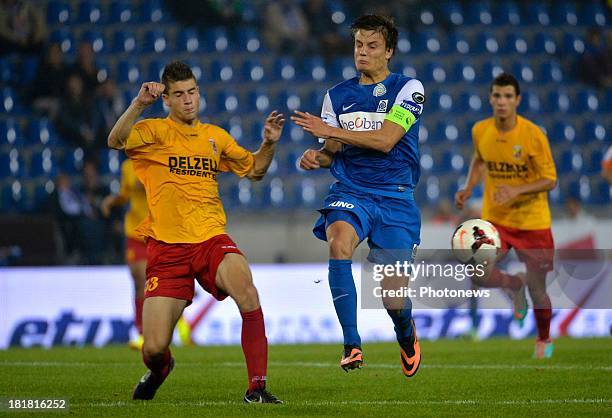 Schean Garlito Y Romo of AFC Tubize - Jelle Vossen of Krc Genk in action during the Cofidis Cup match between KRC Genk and AFC Tubize on September...