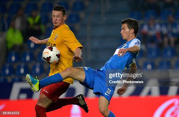 Siebe Schrijvers of Krc Genk in action during the Cofidis Cup match between KRC Genk and AFC Tubize on September 25, 2013 in Genk, Belgium.