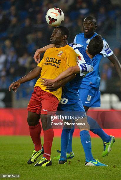 Herve Onana of AFC Tubize in action during the Cofidis Cup match between KRC Genk and AFC Tubize on September 25, 2013 in Genk, Belgium.