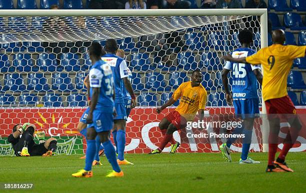 Laszlo Koteles of Krc Genk - Herve Onana of AFC Tubize in action during the Cofidis Cup match between KRC Genk and AFC Tubize on September 25, 2013...