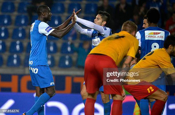 Sandy Walsh of Krc Genk - Kim Ojo of Krc Genk in action during the Cofidis Cup match between KRC Genk and AFC Tubize on September 25, 2013 in Genk,...