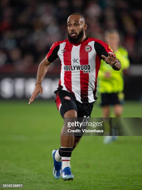 Bryan Mbeumo of Brentford during the Premier League match between Brentford FC and Arsenal FC at Gtech Community Stadium on November 25, 2023 in...