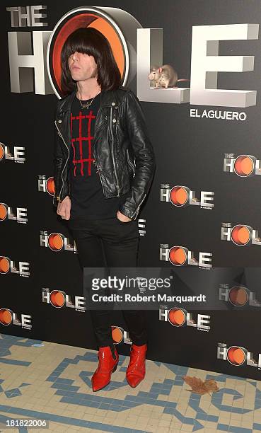 Nancy Tranvesti of the musical group Nancy Rubias attends a photocall for 'The Hole' theater production at the Theater Coliseum on September 25, 2013...