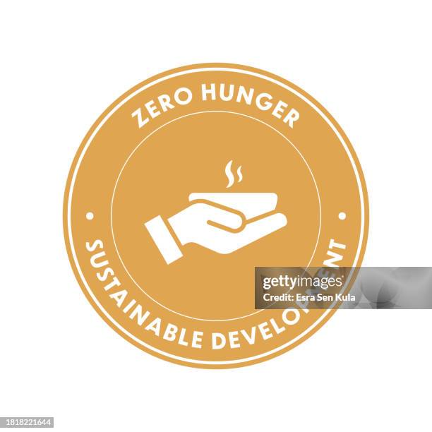 circular and vector label for zero hunger - un sustainable development goal - volunteer logo stock illustrations