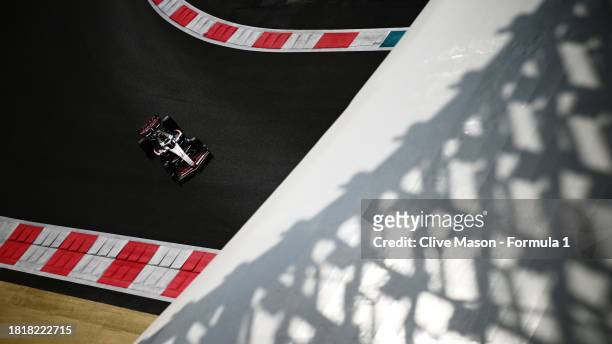 Oliver Bearman of Great Britain driving the Haas F1 VF-23 Ferrari on track during Formula 1 testing at Yas Marina Circuit on November 28, 2023 in Abu...