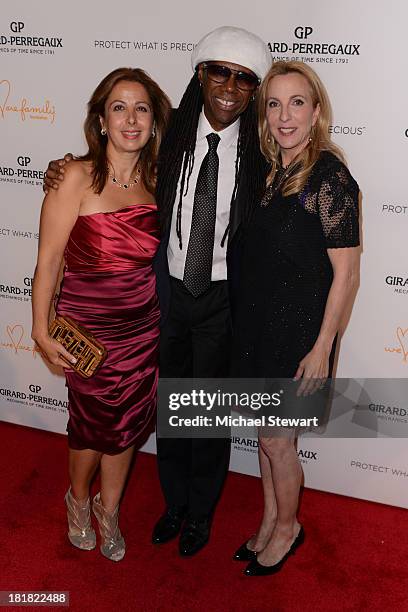 Karine Ohana, Nile Rodgers and Susan rockefeller attend the Girard-Perregaux launch of the Mission of Mermaids watch with Susan and David Rockefeller...