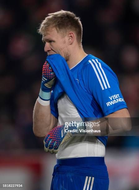 Aaron Ramsdale of Arsenal during the Premier League match between Brentford FC and Arsenal FC at Gtech Community Stadium on November 25, 2023 in...
