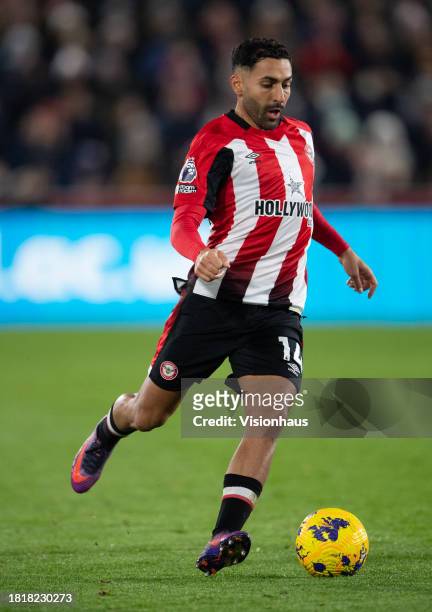 Saman Ghoddos of Brentford during the Premier League match between Brentford FC and Arsenal FC at Gtech Community Stadium on November 25, 2023 in...