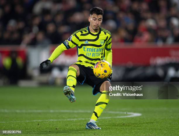Gabriel Martinelli of Arsenal during the Premier League match between Brentford FC and Arsenal FC at Gtech Community Stadium on November 25, 2023 in...