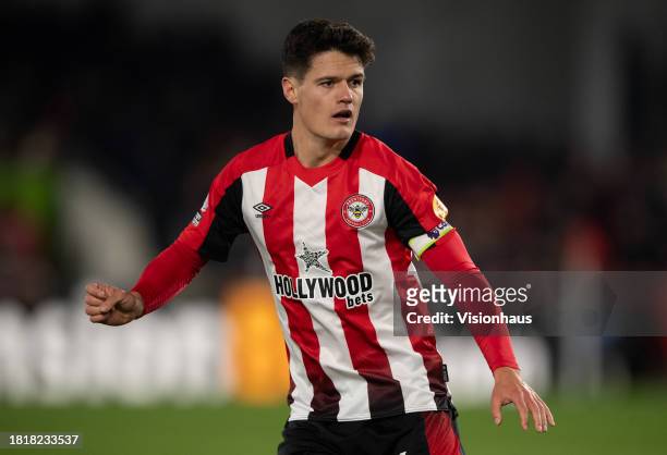 Christian Norgaard of Brentford during the Premier League match between Brentford FC and Arsenal FC at Gtech Community Stadium on November 25, 2023...