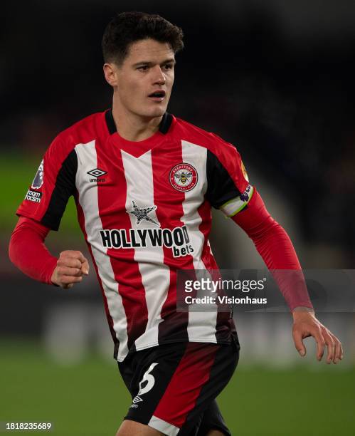Christian Norgaard of Brentford during the Premier League match between Brentford FC and Arsenal FC at Gtech Community Stadium on November 25, 2023...