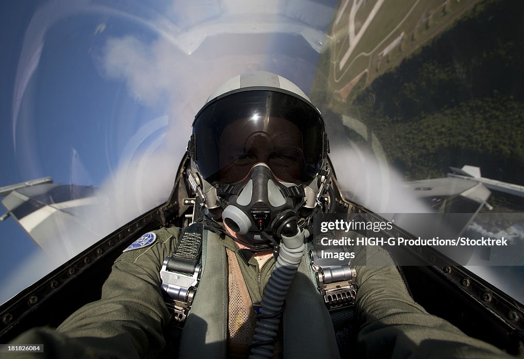 Andersen Air Force Base, Guam, February 6, 2013 - View from the cockpit of an F-16 Block 30 pulling G's in the overhead break during Cope North 2013 exercises.