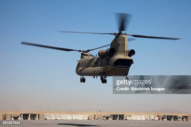 a ch-47 chinook helicopter prepare to land. - chinook helicopter stock-fotos und bilder