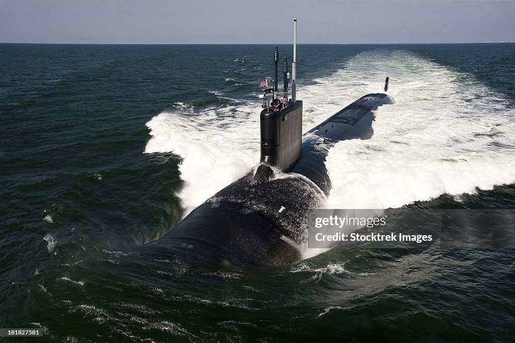 Atlantic Ocean, June 30, 2011 - The Virginia-class attack submarine USS California (SSN 781) underway during sea trials.