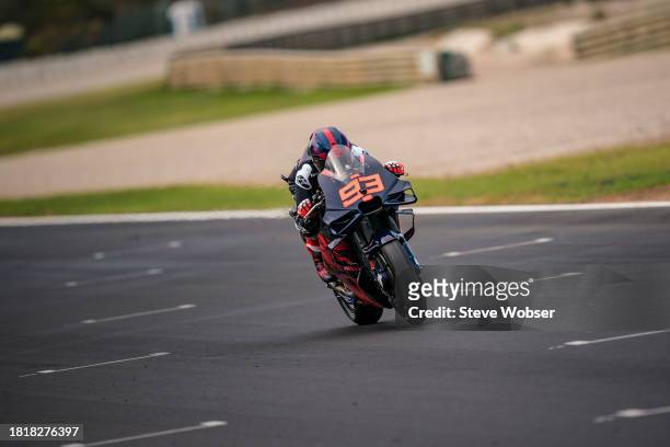 Marc Marquez of Spain and Gresini Racing MotoGP rides his first laps on the Ducati during the MotoGP Test at Ricardo Tormo Circuit on November 28,...