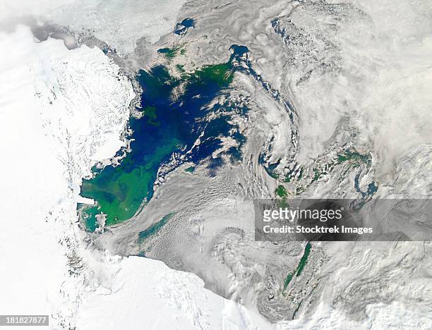 satellite view of the ross sea, antarctica. - südpolarmeer stock-fotos und bilder