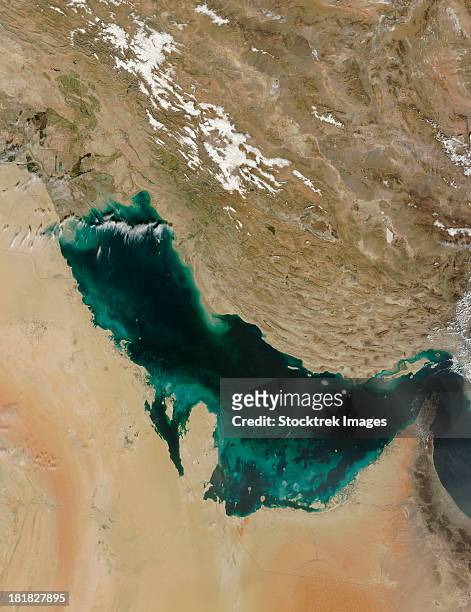 satellite view of the persian gulf. - bahrain stock-fotos und bilder