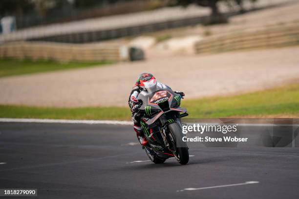 Alex Rins of Spain and Monster Energy Yamaha MotoGP Team rides his first laps on the Yamaha during the MotoGP Test at Ricardo Tormo Circuit on...